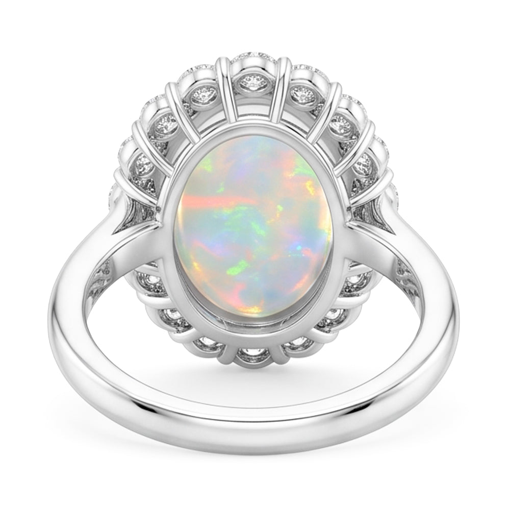 12.50 Karat Opal und Aus der Erde Abgebauter Natürlicher Diamanten Ehering Neu Weißgold 14K