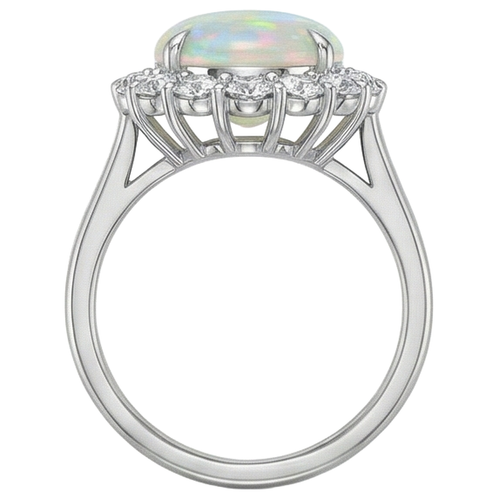 12.50 Karat Opal und Aus der Erde Abgebauter Natürlicher Diamanten Ehering Neu Weißgold 14K