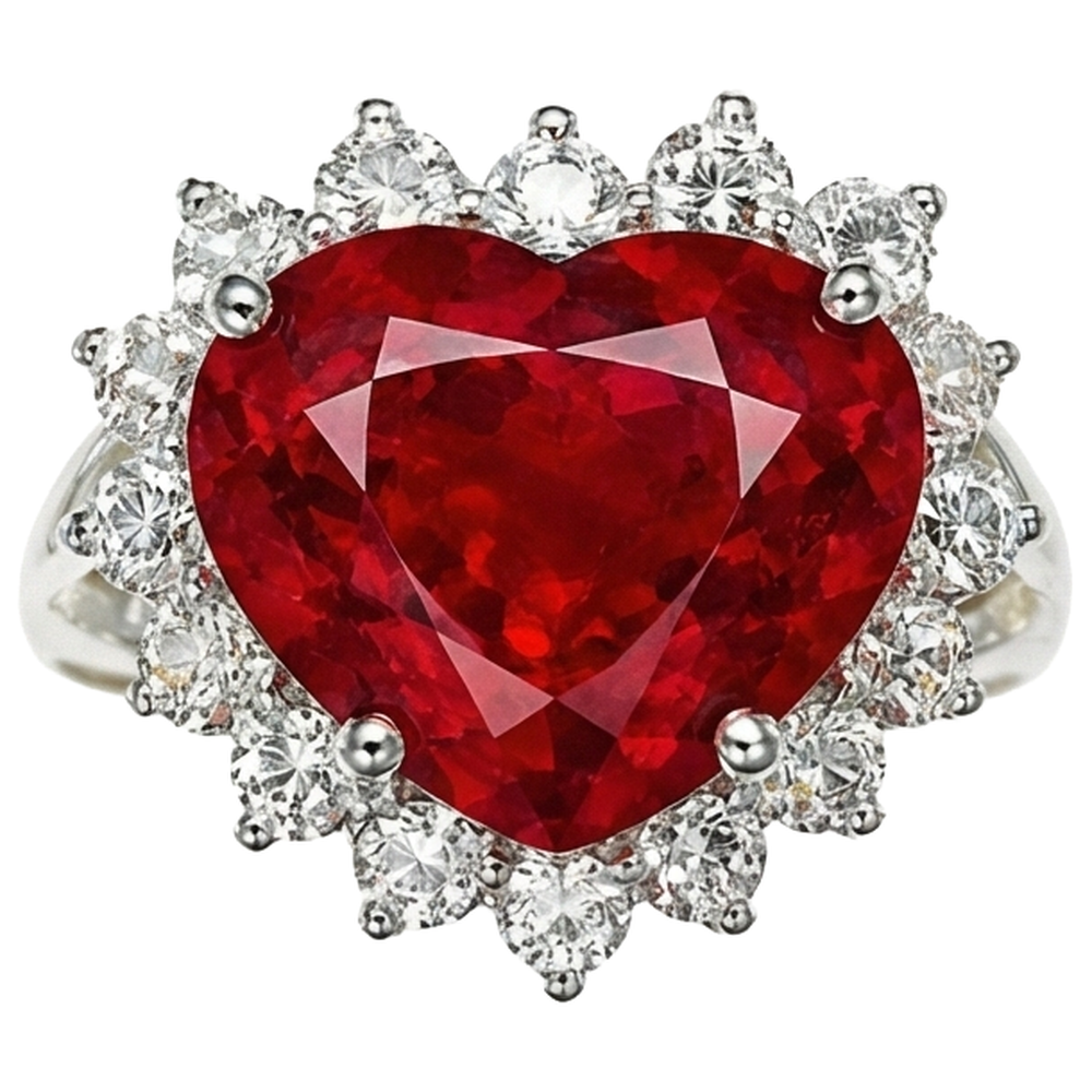 12.75 ct Herzförmiger roter Rubin-Aus der Erde Abgebauter Natürlicher Diamant-Ring Weißgold 14K Neu