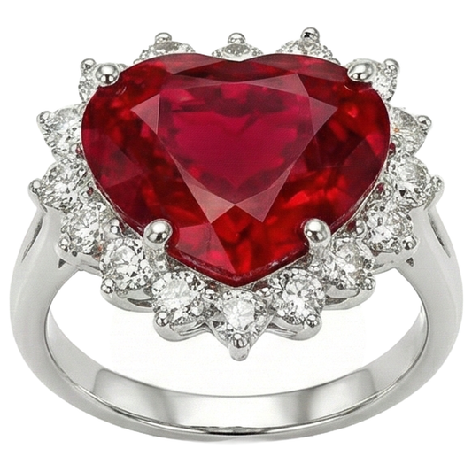12.75 ct Herzförmiger roter Rubin-Aus der Erde Abgebauter Natürlicher Diamant-Ring Weißgold 14K Neu