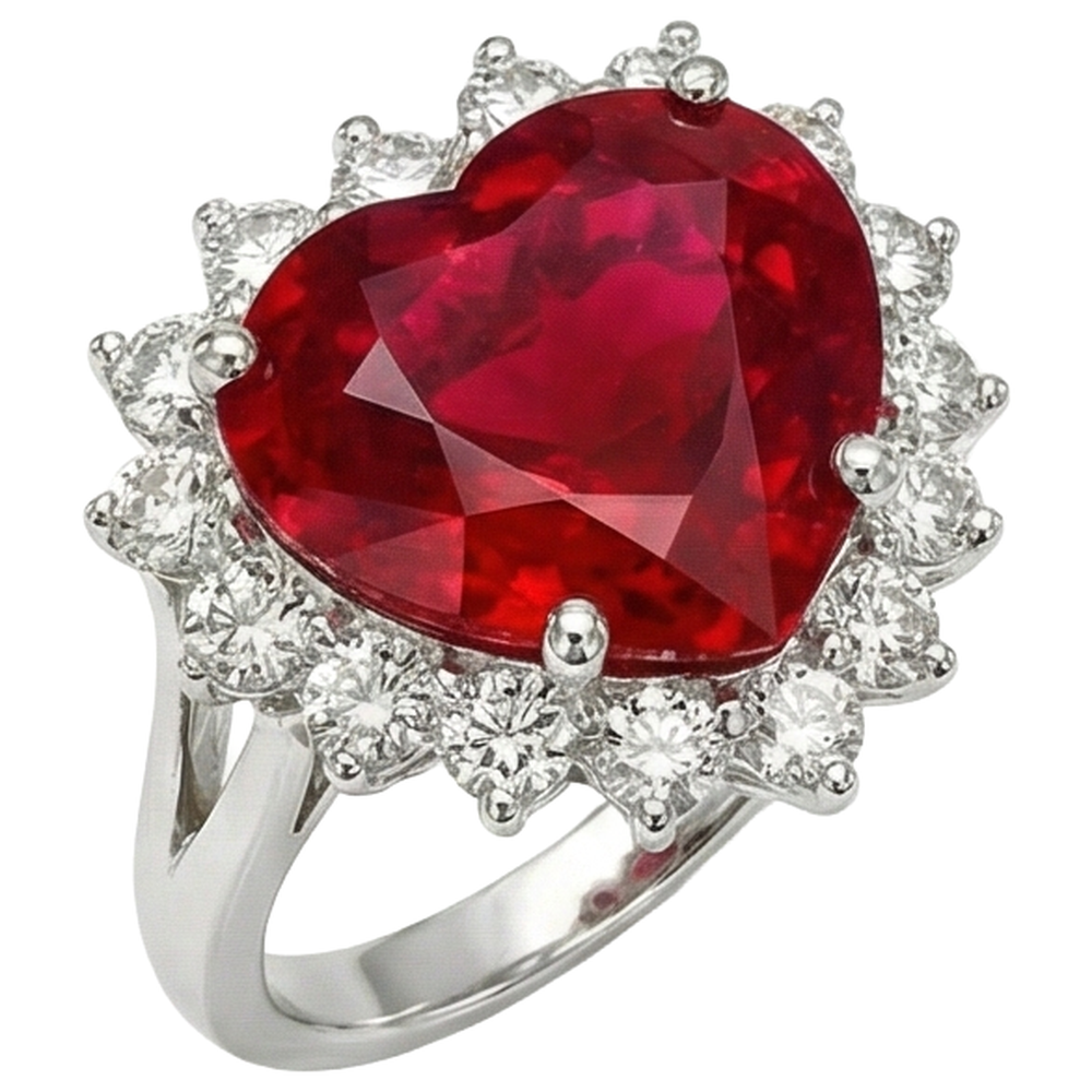 12.75 ct Herzförmiger roter Rubin-Aus der Erde Abgebauter Natürlicher Diamant-Ring Weißgold 14K Neu