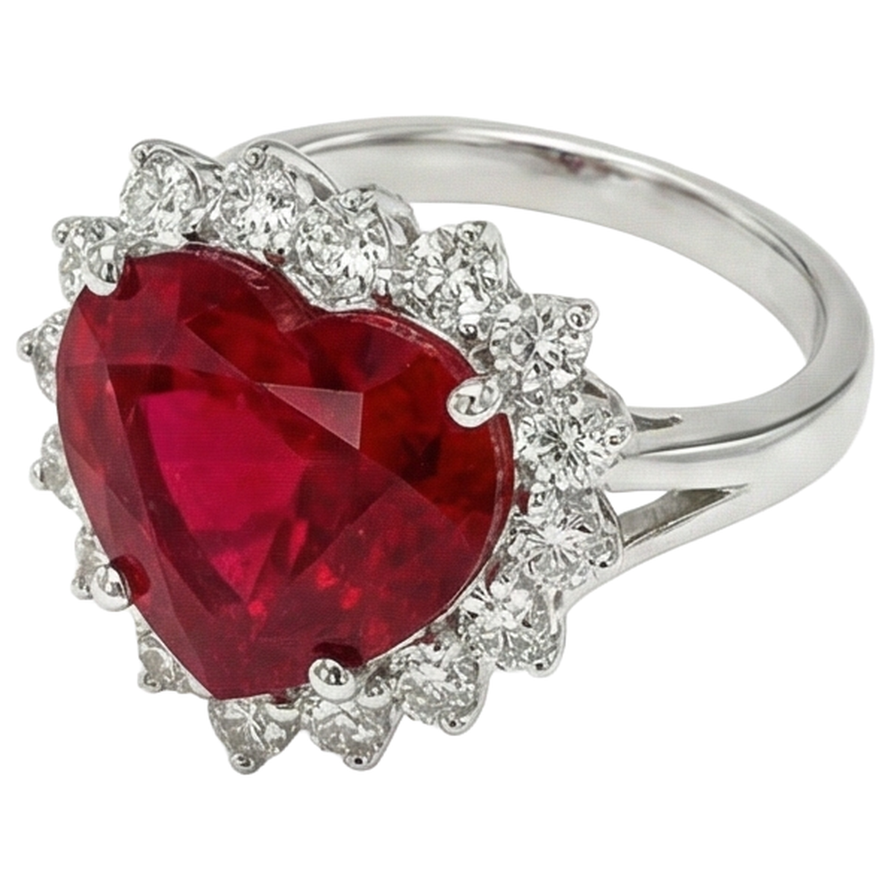 12.75 ct Herzförmiger roter Rubin-Aus der Erde Abgebauter Natürlicher Diamant-Ring Weißgold 14K Neu