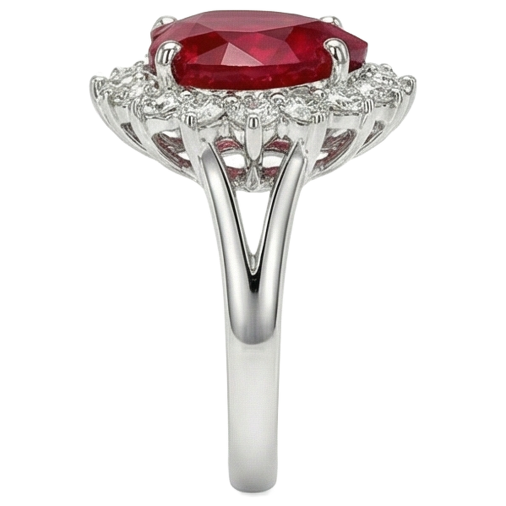 12.75 ct Herzförmiger roter Rubin-Aus der Erde Abgebauter Natürlicher Diamant-Ring Weißgold 14K Neu
