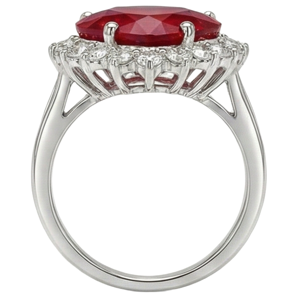 12.75 ct Herzförmiger roter Rubin-Aus der Erde Abgebauter Natürlicher Diamant-Ring Weißgold 14K Neu