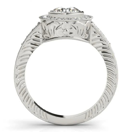 1,25 Karat runder Echt Diamanten Halo Fancy Ring Gold Weiß 14K