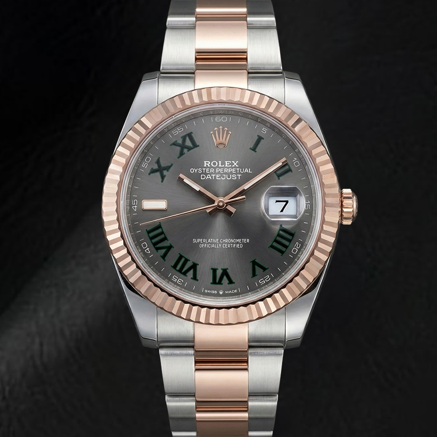 126331 Rolex Herrenuhr, zweifarbiges Golden, graues Zifferblatt, 18 Karat