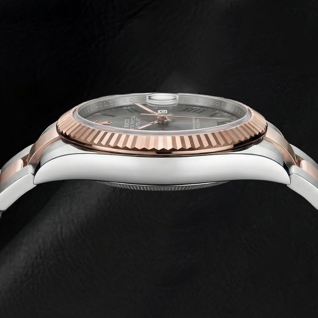 126331 Rolex Herrenuhr, zweifarbiges Golden, graues Zifferblatt, 18 Karat