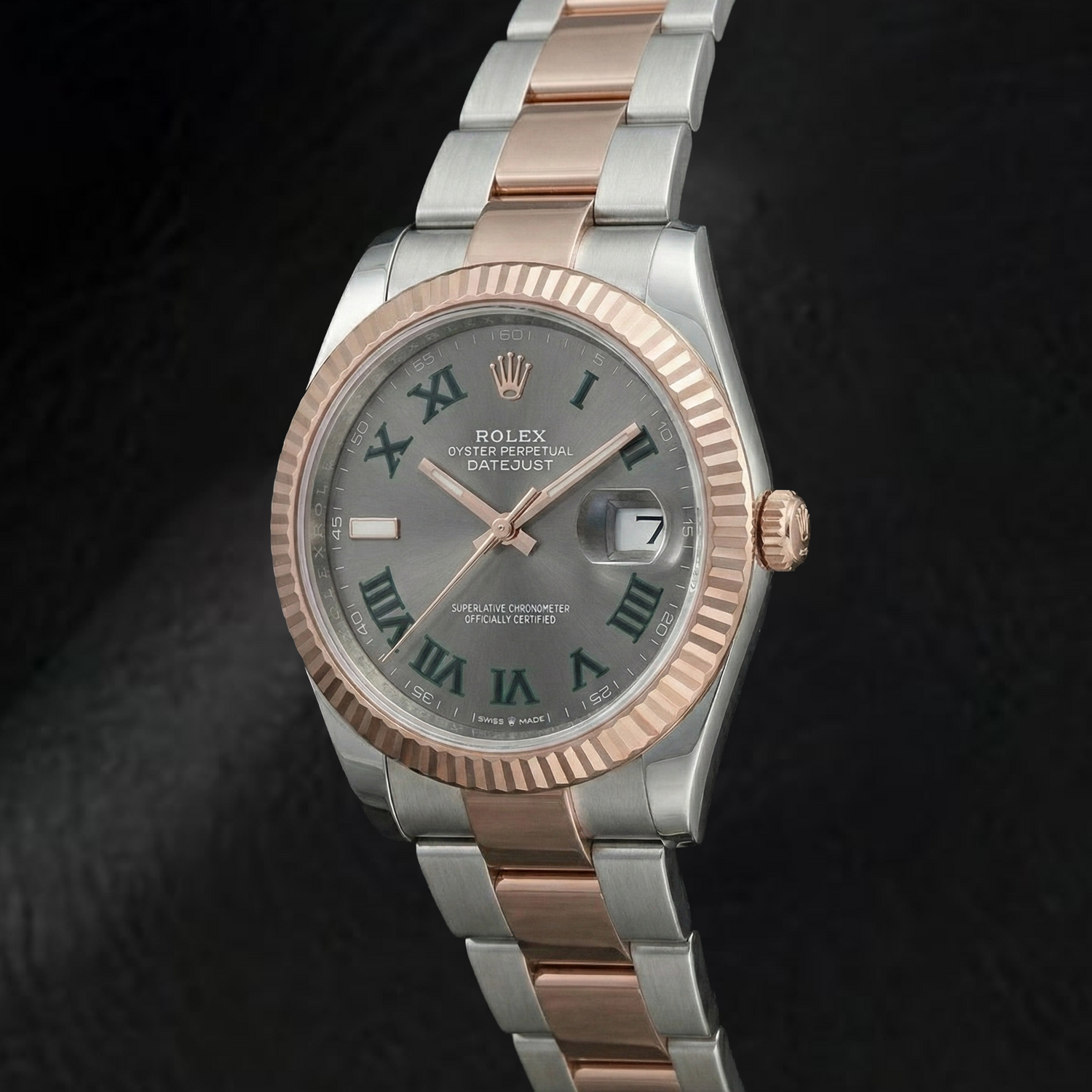 126331 Rolex Herrenuhr, zweifarbiges Golden, graues Zifferblatt, 18 Karat