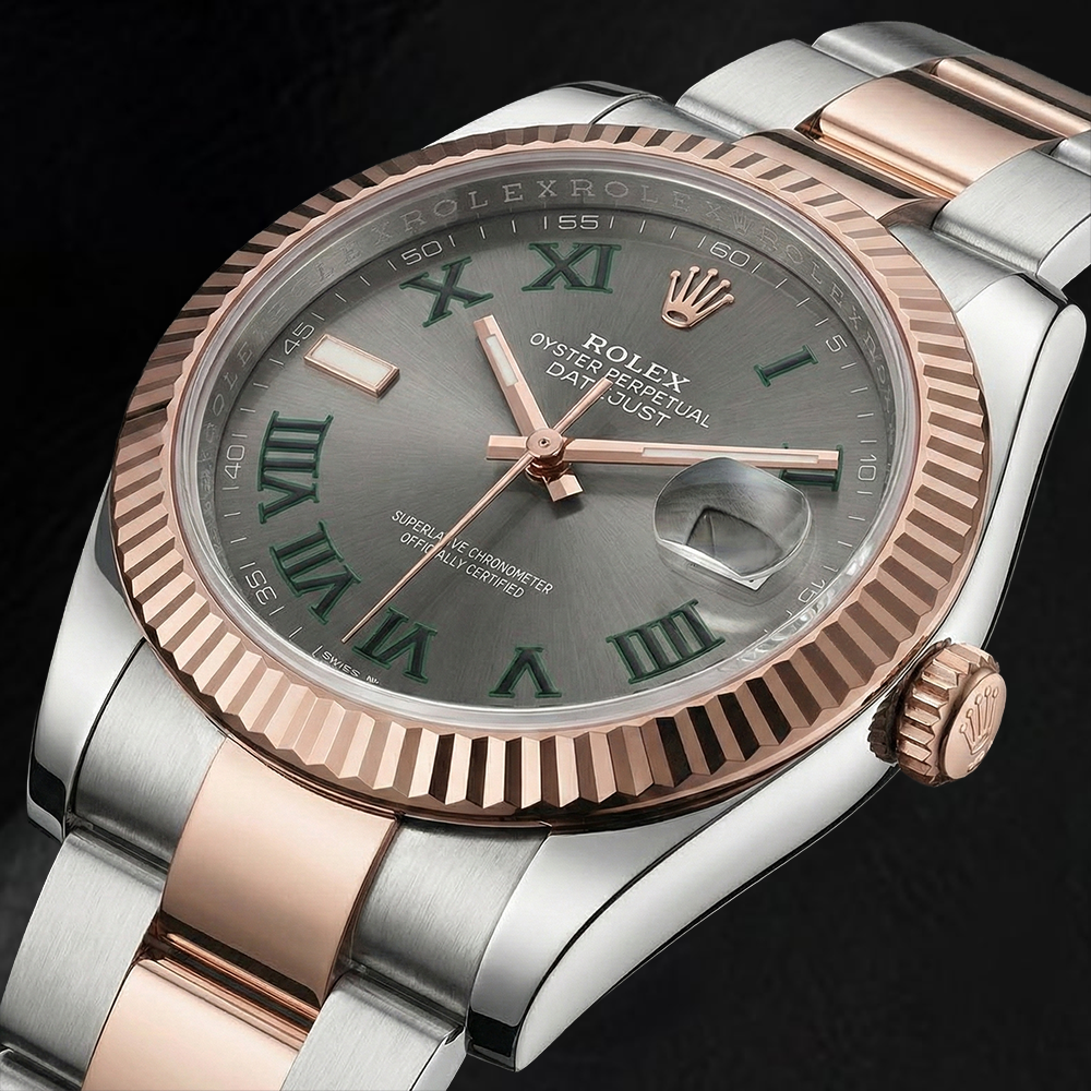 126331 Rolex Herrenuhr, zweifarbiges Golden, graues Zifferblatt, 18 Karat