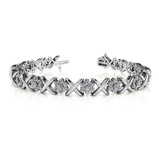 12.90 ct runder Echt Diamant stilisierter X-Blumen-Diamant-Armband Gold 14K