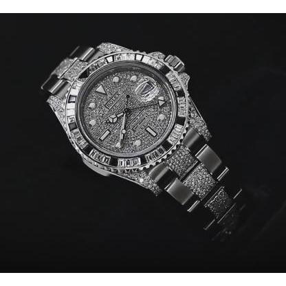 12 Karat Brauch Diamants Herrenuhr Rolex GMT Meister Edelstahl