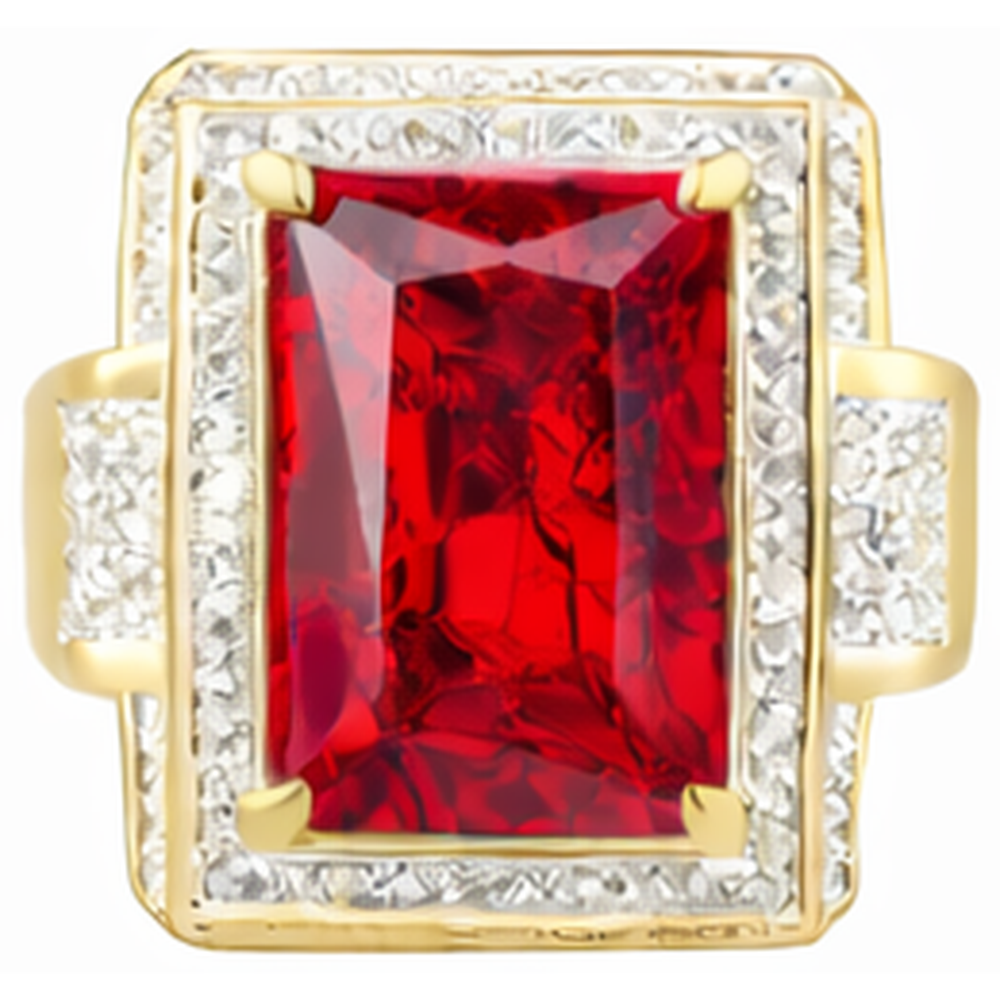 13 Karat Großer Smaragd Schliff Roter Aaa Herren Rubin Ring Mit Aus der Erde Abgebauter Natürlicher Diamant Gelb Gold 14K