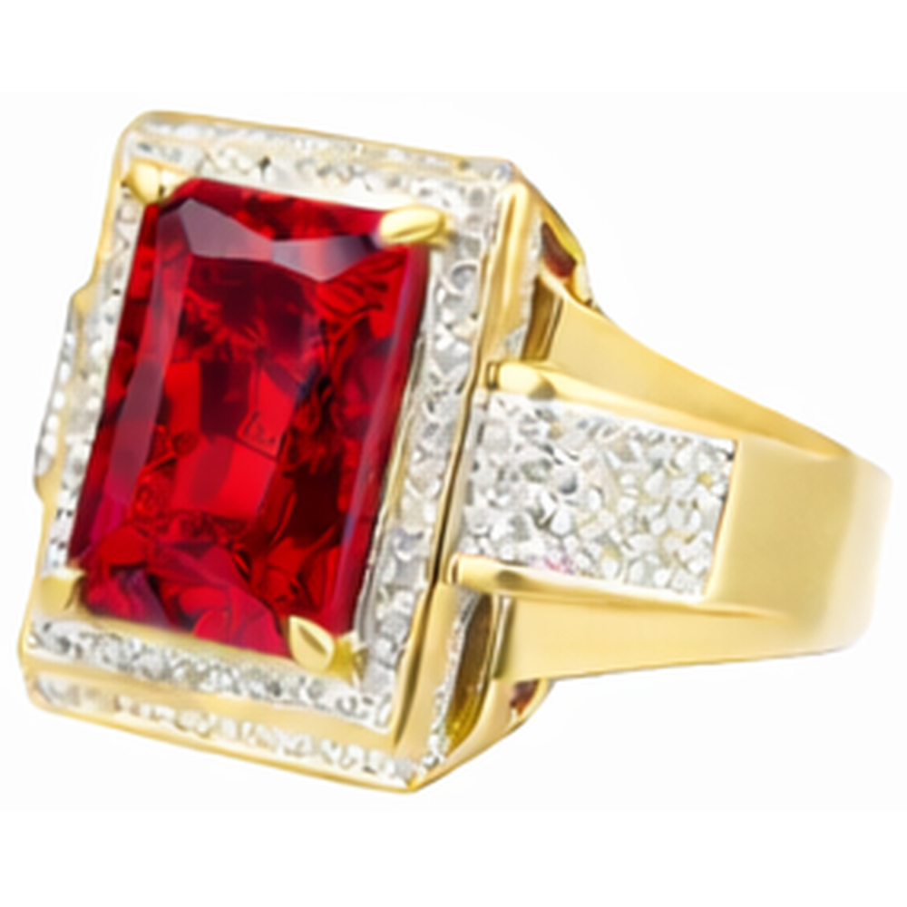 13 Karat Großer Smaragd Schliff Roter Aaa Herren Rubin Ring Mit Aus der Erde Abgebauter Natürlicher Diamant Gelb Gold 14K
