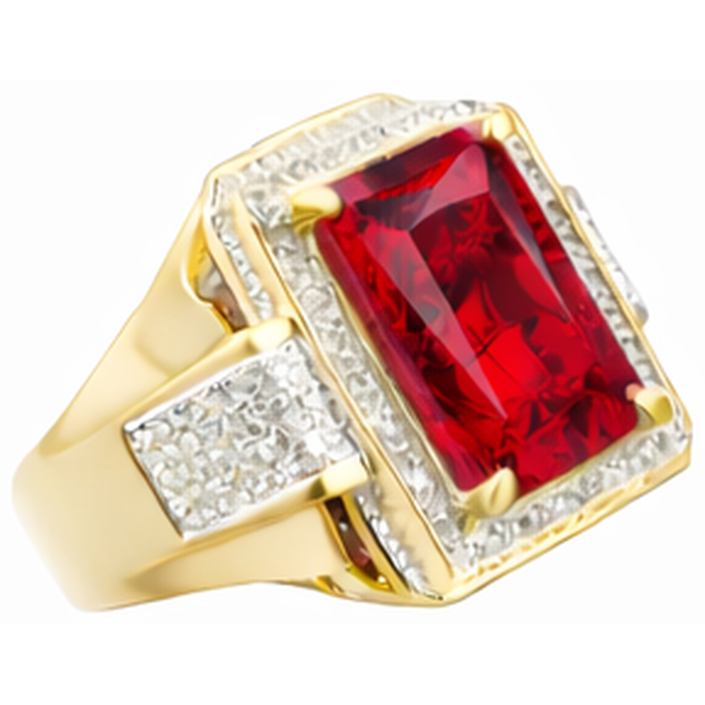 13 Karat Großer Smaragd Schliff Roter Aaa Herren Rubin Ring Mit Aus der Erde Abgebauter Natürlicher Diamant Gelb Gold 14K