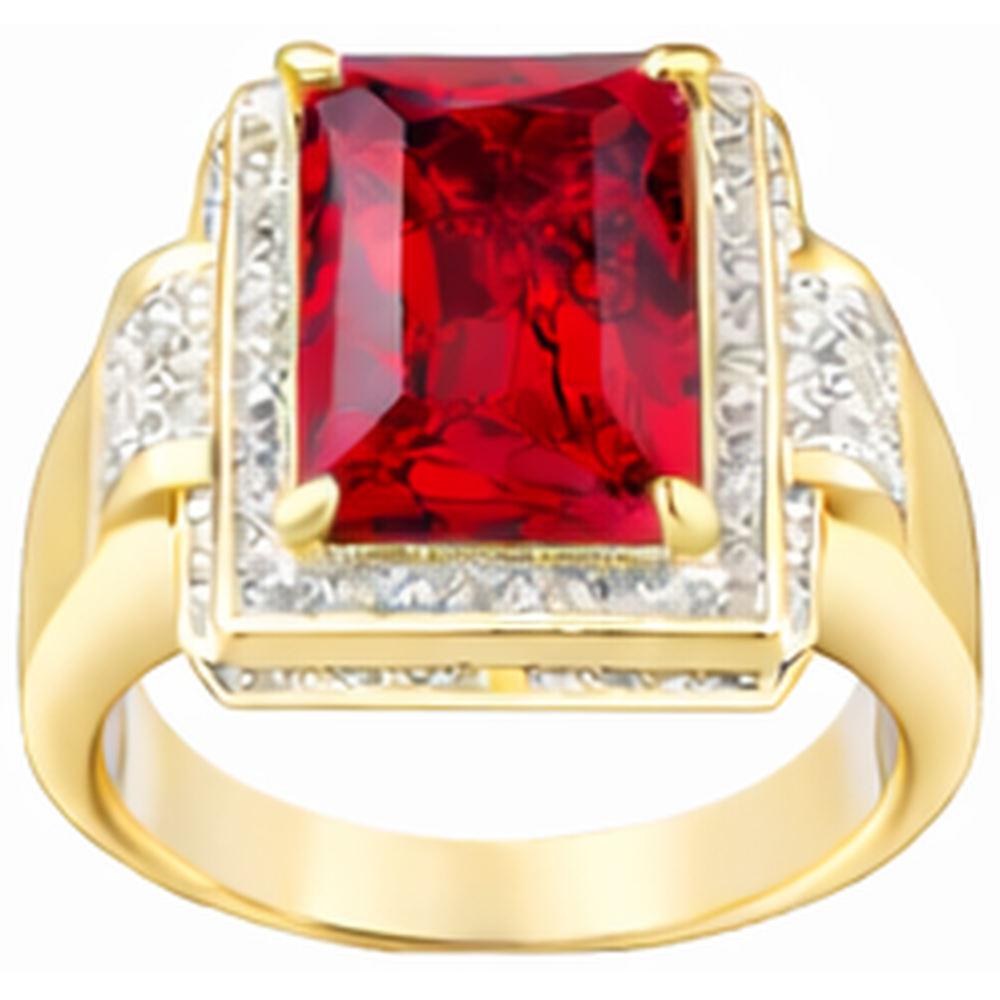 13 Karat Großer Smaragd Schliff Roter Aaa Herren Rubin Ring Mit Aus der Erde Abgebauter Natürlicher Diamant Gelb Gold 14K