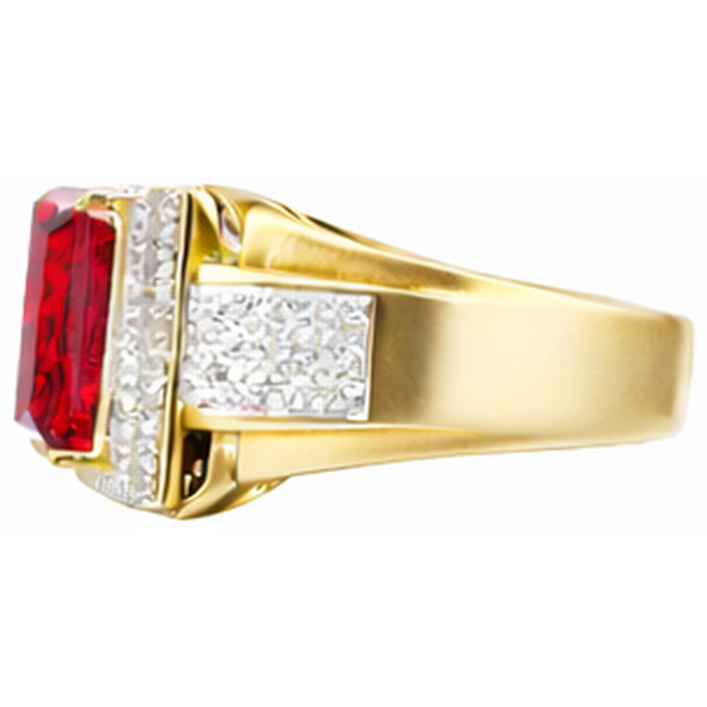 13 Karat Großer Smaragd Schliff Roter Aaa Herren Rubin Ring Mit Aus der Erde Abgebauter Natürlicher Diamant Gelb Gold 14K