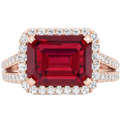 13 Karat Roter Rubin Smaragdschliff mit Aus der Erde Abgebauter Natürlicher Diamant Ehering 14 Karat Roségold