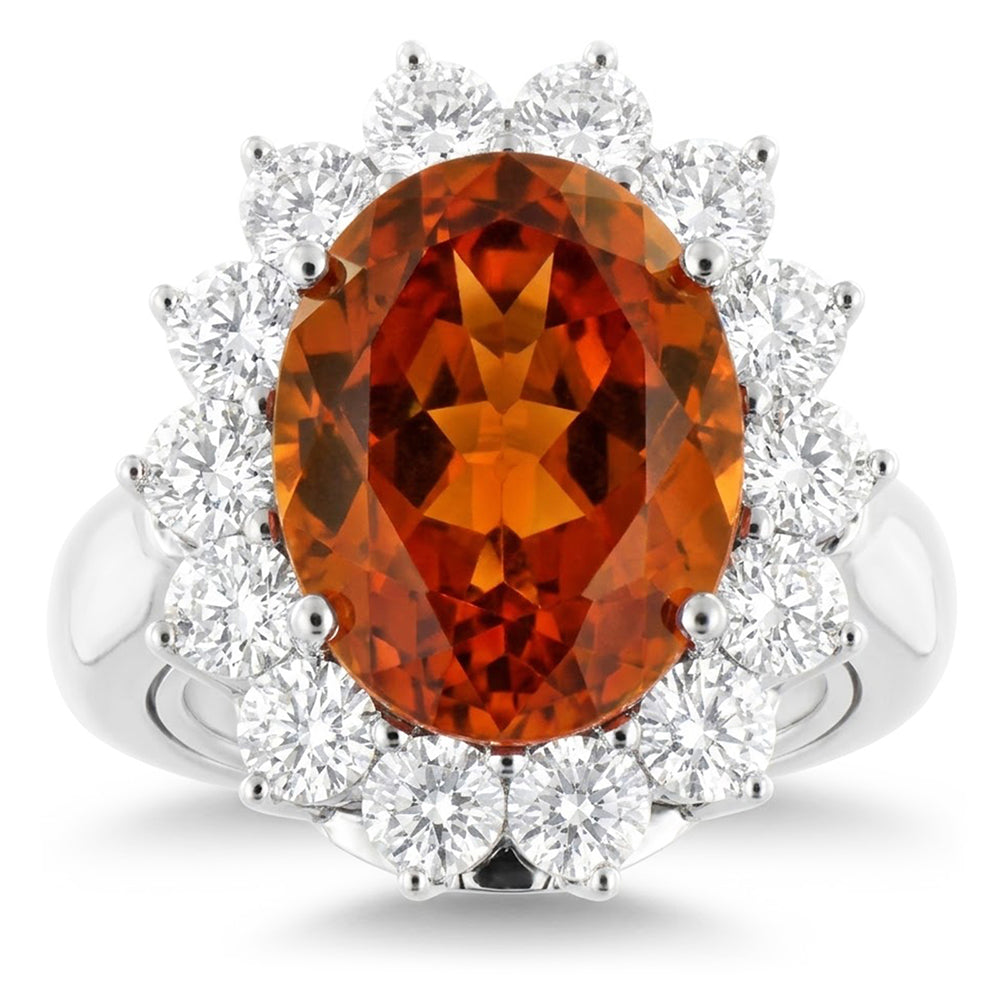 13 Kt Oval Mandarin Granat mit runden Aus der Erde Abgebauter Natürlicher Diamanten Ring Weißgold