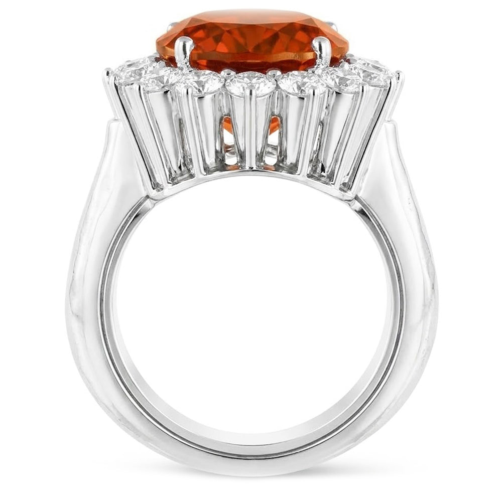 13 Kt Oval Mandarin Granat mit runden Aus der Erde Abgebauter Natürlicher Diamanten Ring Weißgold
