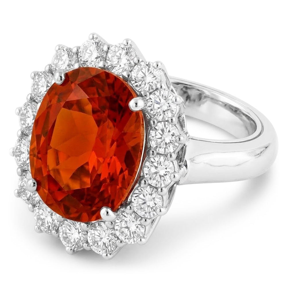 13 Kt Oval Mandarin Granat mit runden Aus der Erde Abgebauter Natürlicher Diamanten Ring Weißgold