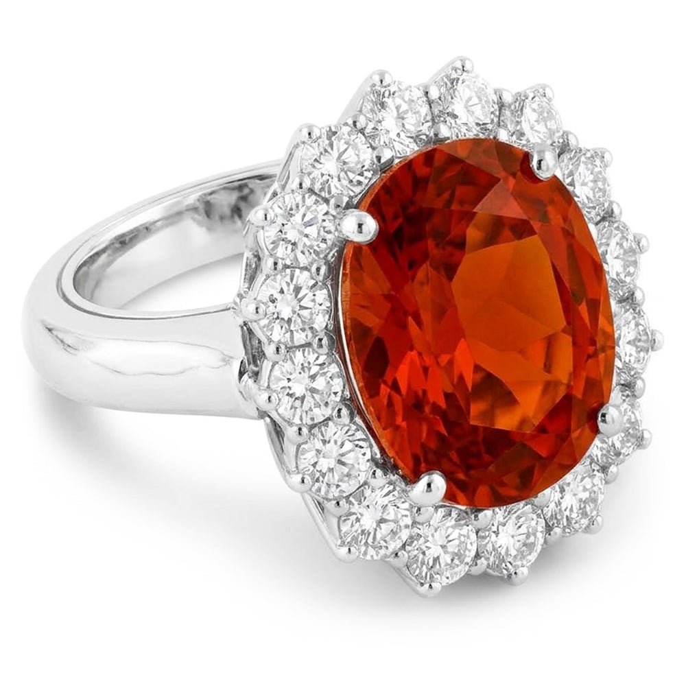 13 Kt Oval Mandarin Granat mit runden Aus der Erde Abgebauter Natürlicher Diamanten Ring Weißgold