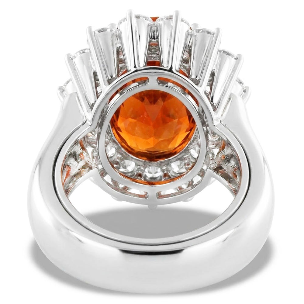 13 Kt Oval Mandarin Granat mit runden Aus der Erde Abgebauter Natürlicher Diamanten Ring Weißgold