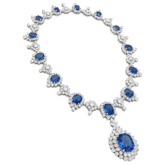 130.10 ct Ceylon Saphir weiße Aus der Erde Abgebauter Natürlicher Diamanten Brauthalskette