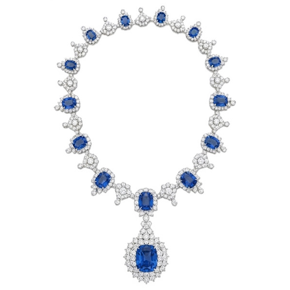 130.10 ct Ceylon Saphir weiße Aus der Erde Abgebauter Natürlicher Diamanten Brauthalskette