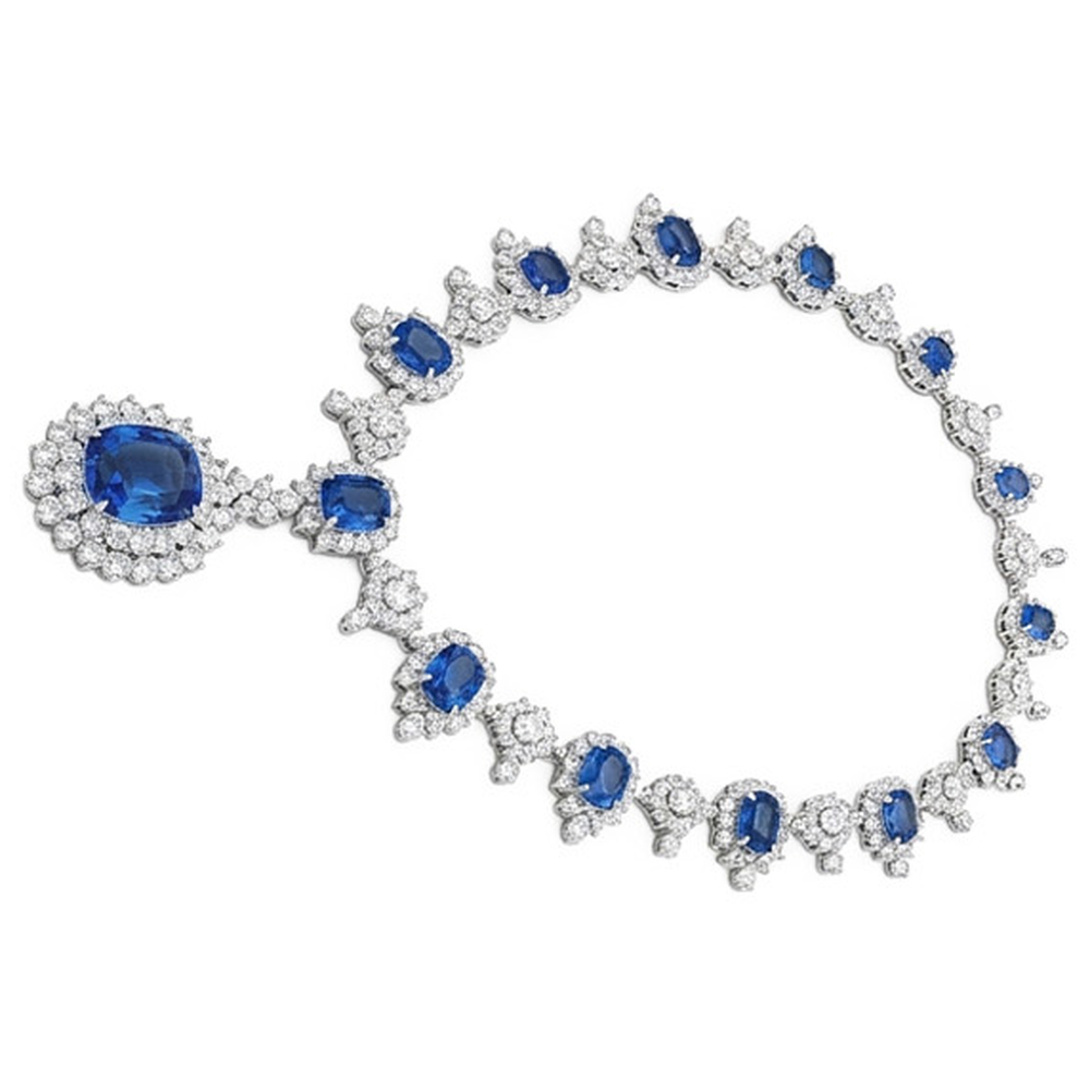 130.10 ct Ceylon Saphir weiße Aus der Erde Abgebauter Natürlicher Diamanten Brauthalskette