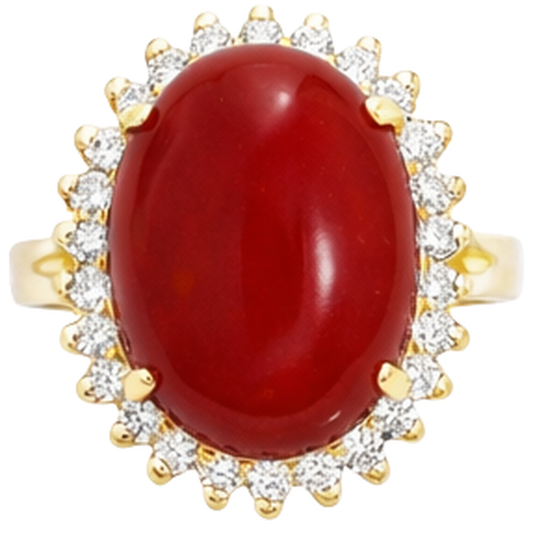 13,25 ct Solitär mit Akzent Rote Koralle mit Aus der Erde Abgebauter Natürlicher Diamanten Gelbgold