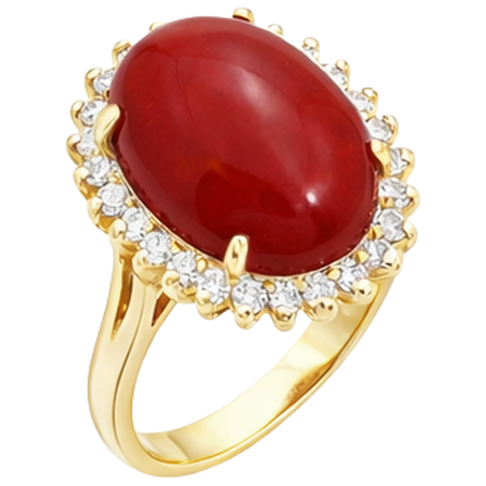 13,25 ct Solitär mit Akzent Rote Koralle mit Aus der Erde Abgebauter Natürlicher Diamanten Gelbgold