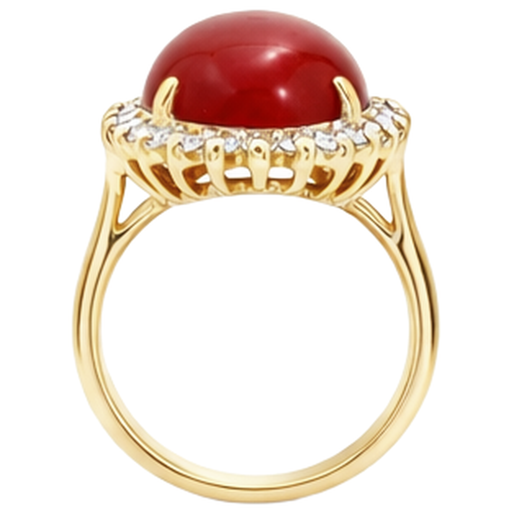13,25 ct Solitär mit Akzent Rote Koralle mit Aus der Erde Abgebauter Natürlicher Diamanten Gelbgold