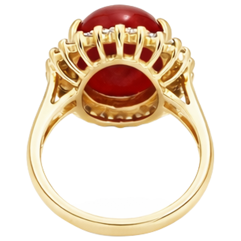 13,25 ct Solitär mit Akzent Rote Koralle mit Aus der Erde Abgebauter Natürlicher Diamanten Gelbgold