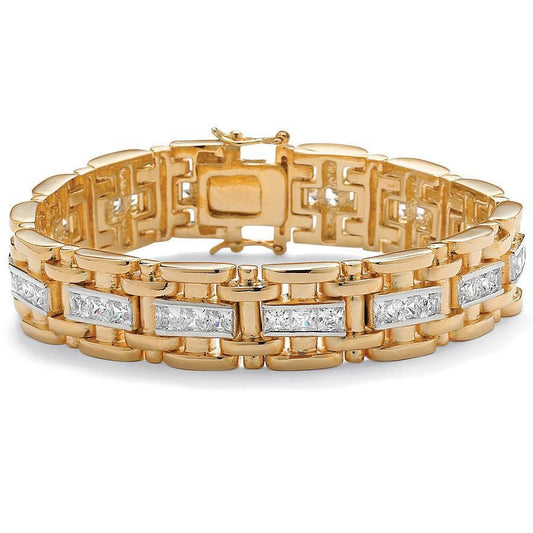 14 Karat Lünette Set Princess Schliff Echt Diamanten Armband Zweifarbiges Gold 14K