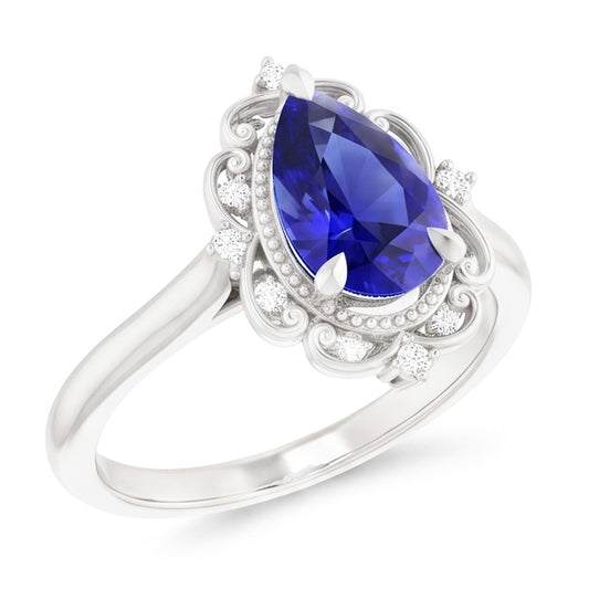 14 Karat Weißgold Blauer Saphir Farbstein-Ring – 2,25-Karat