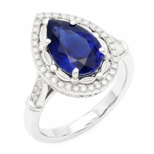 14 Karat Weißgold Edelstein-Ring mit Royalblauer Saphir – 1,50