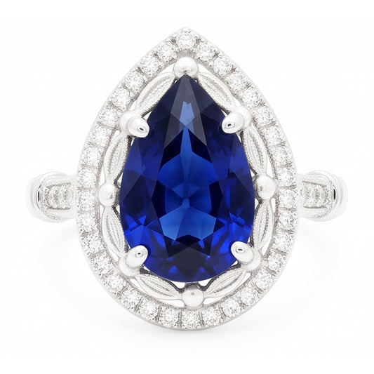 14 Karat Weißgold Edelstein-Ring mit Royalblauer Saphir – 1,50
