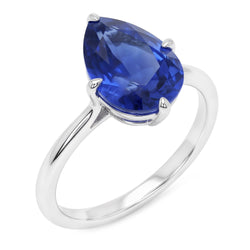 14 Karat Weißgold Farbstein-Ring mit Kornblumenblauer Saphir