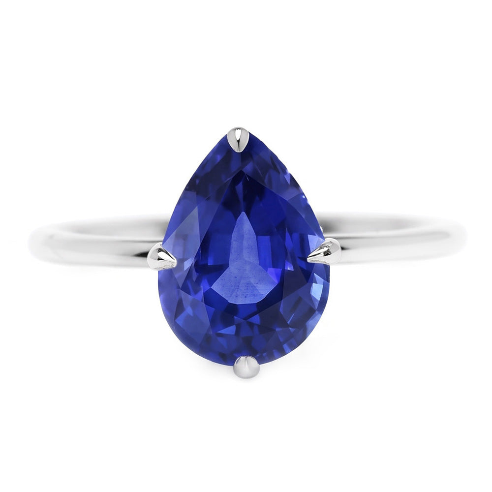 14 Karat Weißgold Farbstein-Ring mit Kornblumenblauer Saphir