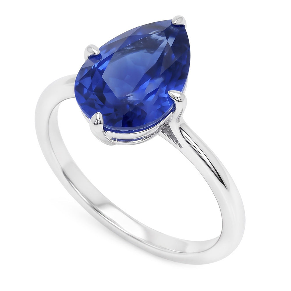 14 Karat Weißgold Farbstein-Ring mit Kornblumenblauer Saphir
