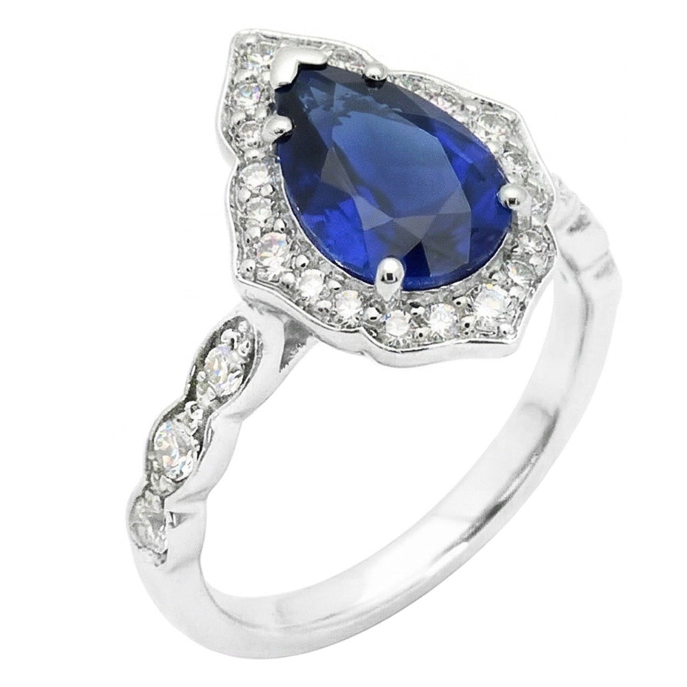 14 Karat Weißgold Vintage Royalblauer Saphir Edelstein-Ring 1,50