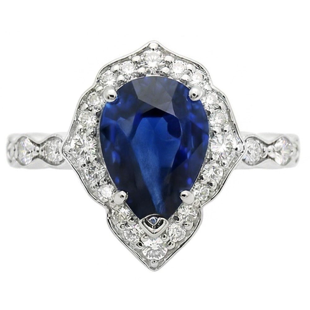 14 Karat Weißgold Vintage Royalblauer Saphir Edelstein-Ring 1,50