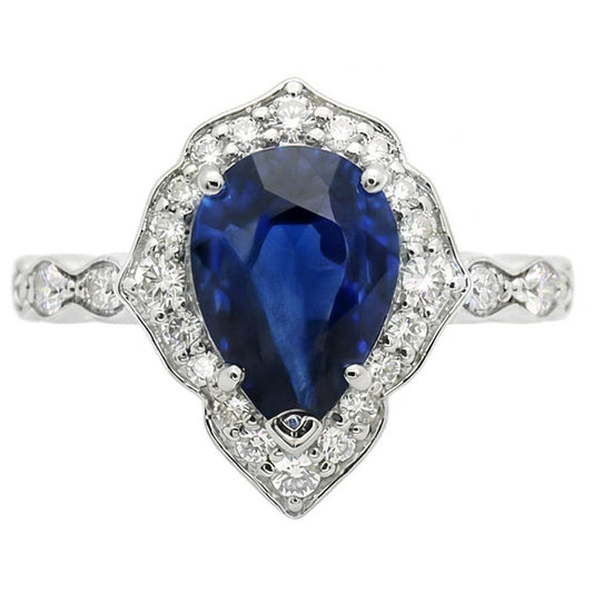 14 Karat Weißgold Vintage Royalblauer Saphir Edelstein-Ring 1,50