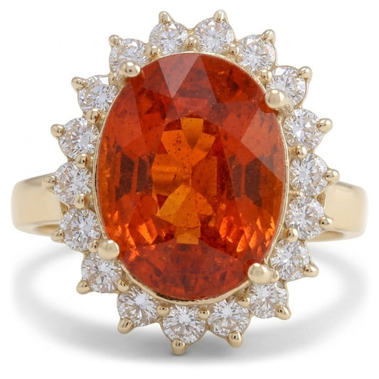 14 Kt. Brillantschliff Granat und Aus der Erde Abgebauter Natürlicher Diamanten Verlobungsring Gold 14K