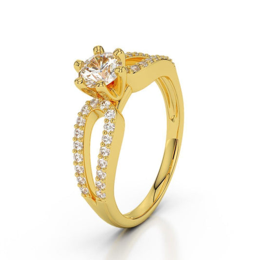 1,4 Kt Echt Diamant Ehering 14K Gelbgold Sechs Zinken Satz