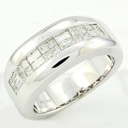 14K 1,10 Ct Baguettes & Princess Cut Echt Diamant Herrenband Schmuck Neu