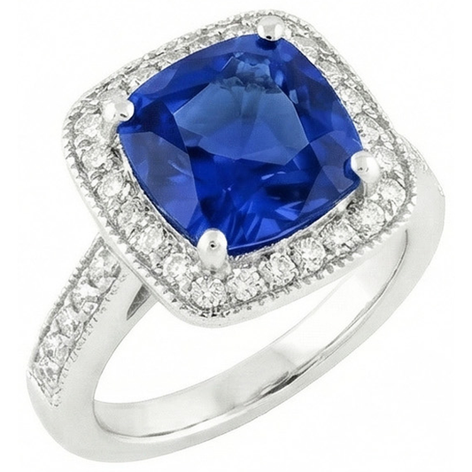 14K Ceylon Saphir 4.5 Kt Blauer Saphir mit Aus der Erde Abgebauter Natürlicher Diamanten Ring