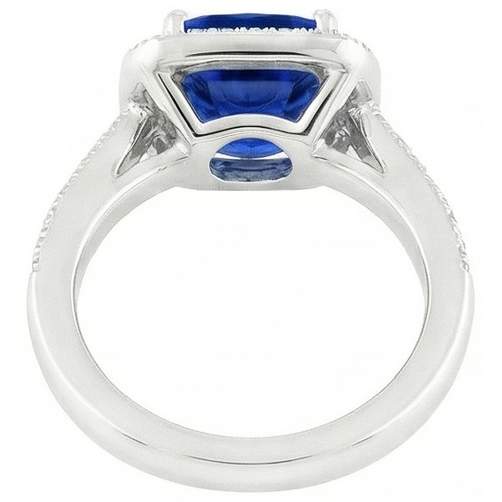 14K Ceylon Saphir 4.5 Kt Blauer Saphir mit Aus der Erde Abgebauter Natürlicher Diamanten Ring