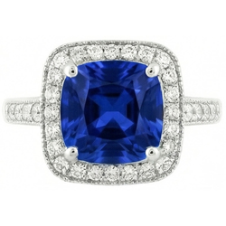 14K Ceylon Saphir 4.5 Kt Blauer Saphir mit Aus der Erde Abgebauter Natürlicher Diamanten Ring