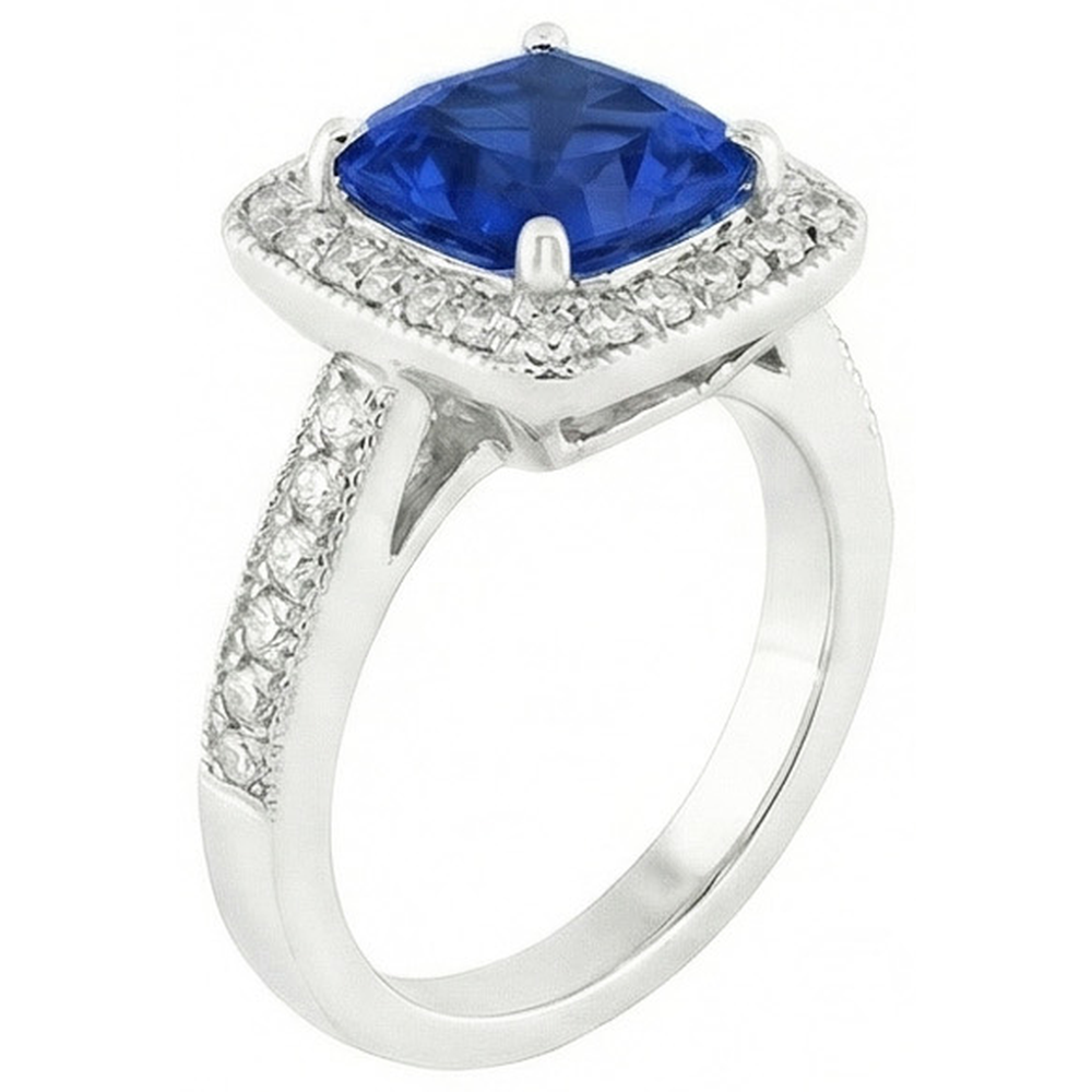 14K Ceylon Saphir 4.5 Kt Blauer Saphir mit Aus der Erde Abgebauter Natürlicher Diamanten Ring